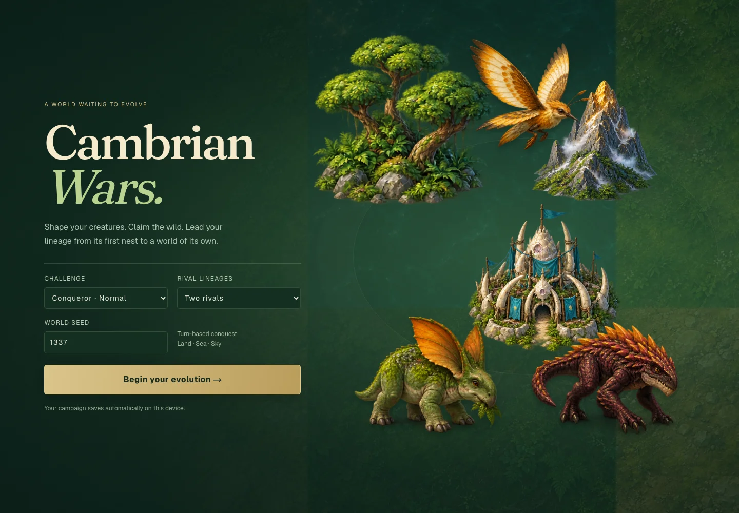 Cambrian Wars campaign setup and difficulty selection